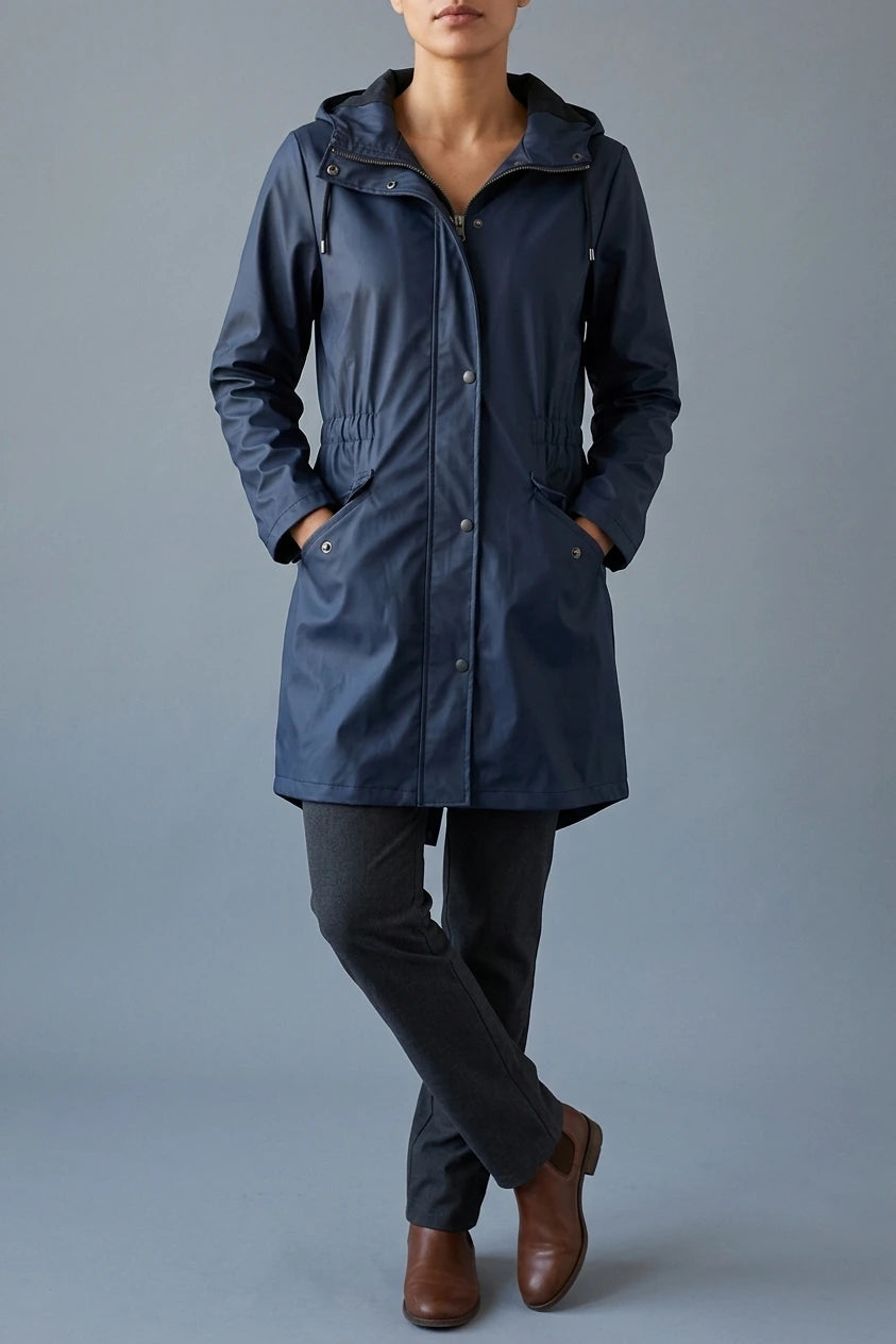 Hooded Waterproof Rain Jacket with Elasticated Waist and Flap Pockets — variant_front