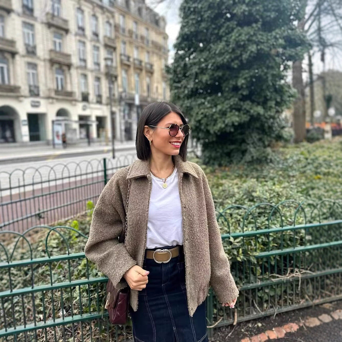 Damen kuschelige Teddyjacke mit seitlichen Taschen und elastischem Saum Drune — variant_front