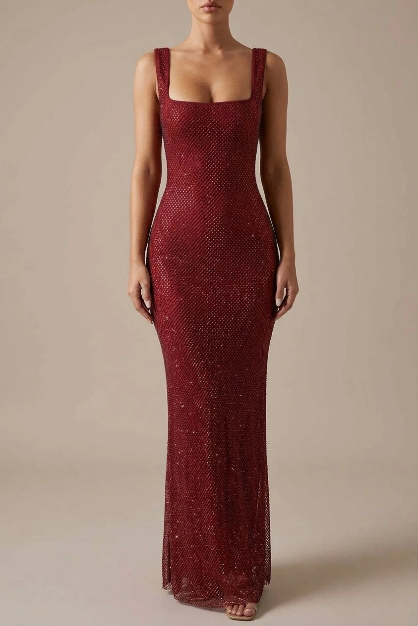 Olivia | Women's Sleeveless Sequin Maxi Evening Gown Square Neck — variant_front