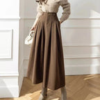 High Waist Pleated A-Line Midi Skirt, Structured High-Rise — variant_front