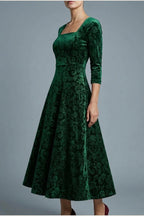 Scarlett | Women's Square Neck Velvet Floral Embossed Party Dress — variant_front