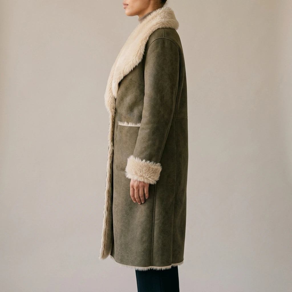 Women's Reversible Faux Shearling Coat with Textured Design – Genevieve — variant_front