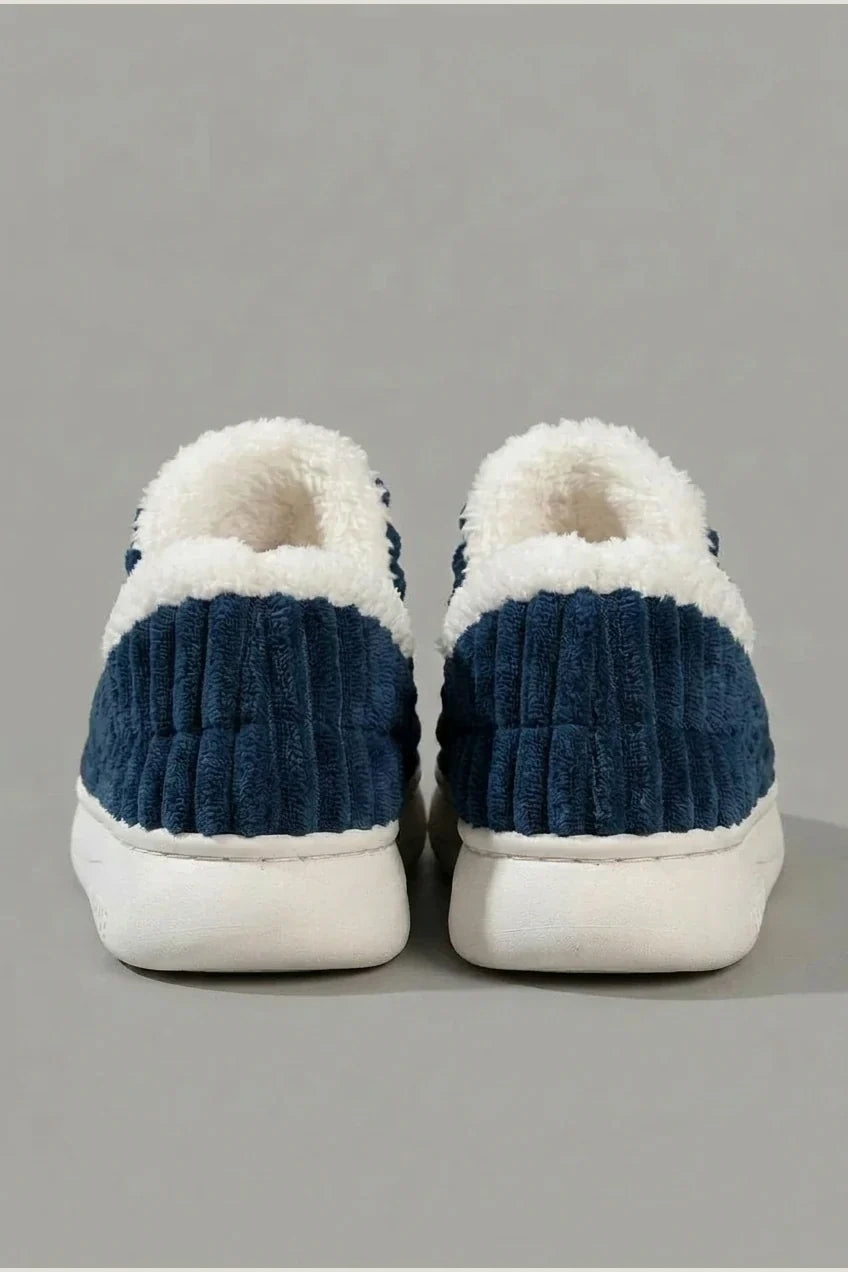 Autumn Winter Corduroy Slippers, Chunky Heel Fleece-Lined Warm Home Shoes, Thick Sole Couple Style Slides — variant_front