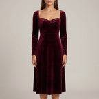 Velvet Autumn Wedding Guest A-Line Midi Dress with Long Sleeves for Women — velvet-autumn-wedding-guest-a-line-midi-dress-with-long-sleeves-for-women_wearing_product_focus_06.webp