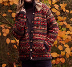 Retro Fair Isle Chunky Knit Cardigan with V-Neckline — variant_front