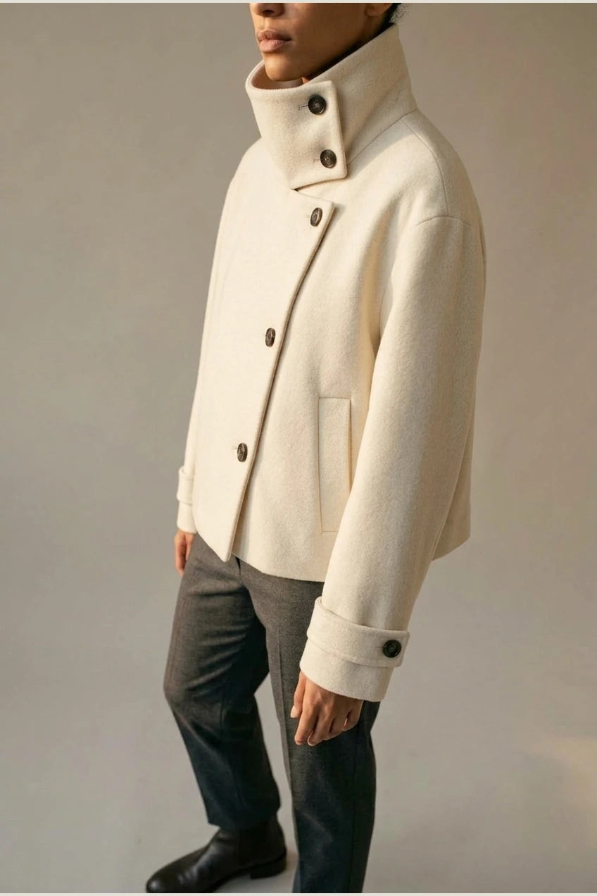 Jacket Women - Wool Blend Cropped Jacket with Buckle Collar — variant_front