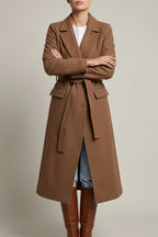 Women's Long Coat Wool Blend Belted Structured Tailored Fit Office — variant_front