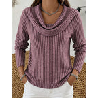 Ribbed Knit Sweater with Cowl Neck and Long Sleeves — variant_front