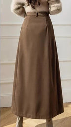 High Waist Pleated A-Line Midi Skirt, Structured High-Rise — variant_front