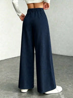 High Waist Wide Leg Corduroy Trousers with Flap Pockets — variant_front