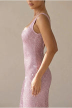 Olivia | Women's Sleeveless Sequin Maxi Evening Gown Square Neck — variant_front