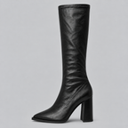 Women’s Pointed Toe Knee-High Boots with Chunky Block Heel — variant_front