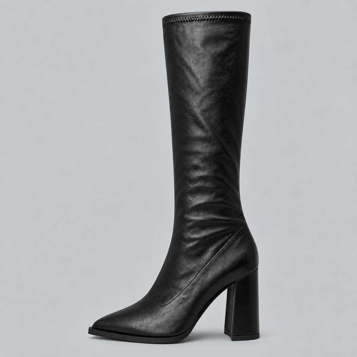 Women’s Pointed Toe Knee-High Boots with Chunky Block Heel — variant_front