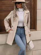 Fitted Double Breasted Trench Coat with Gold Button Detail — variant_front
