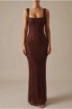 Olivia | Women's Sleeveless Sequin Maxi Evening Gown Square Neck — variant_front