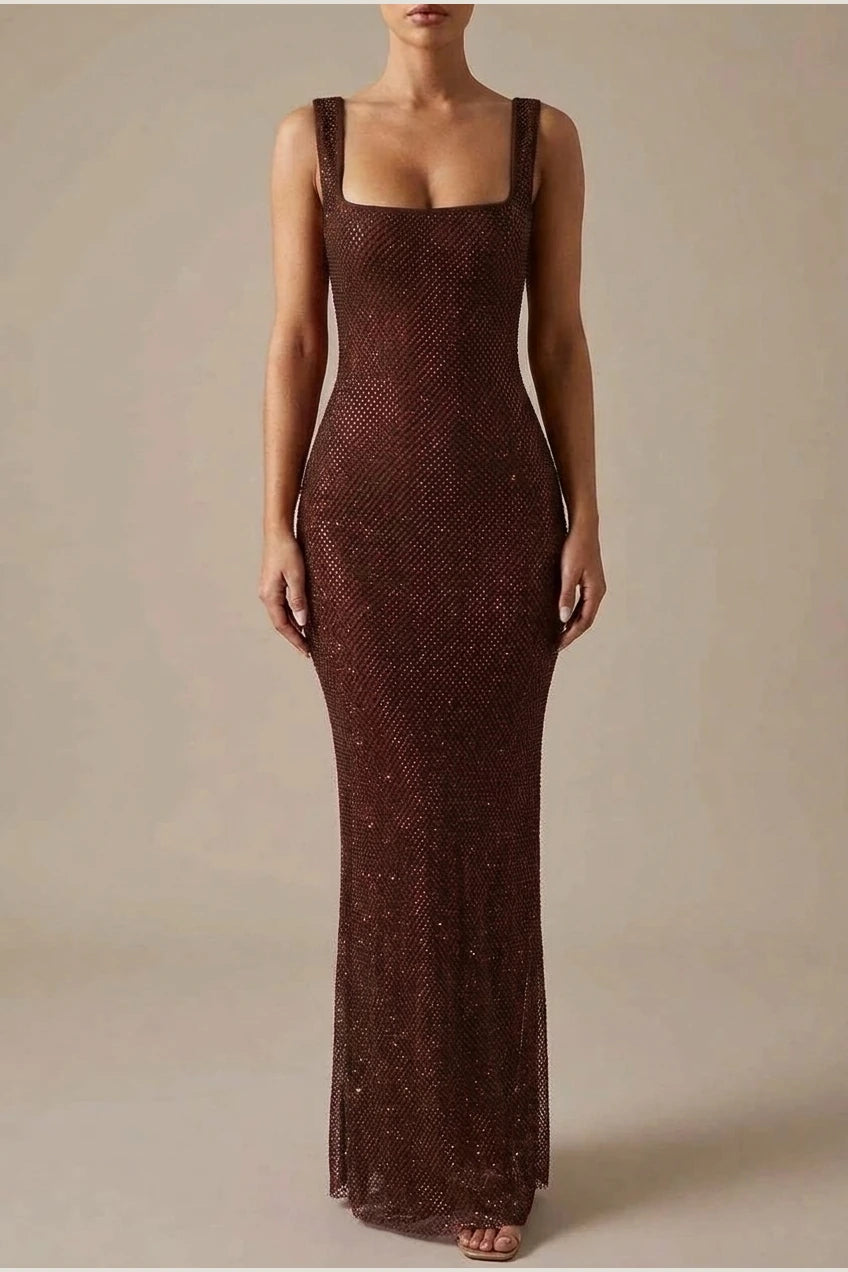 Olivia | Women's Sleeveless Sequin Maxi Evening Gown Square Neck — variant_front
