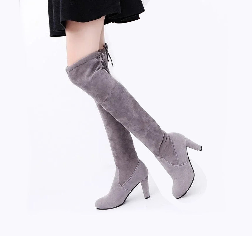 Bottes cuissardes à talons gris