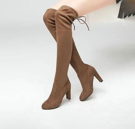 Bottes cuissardes à talons marron clair