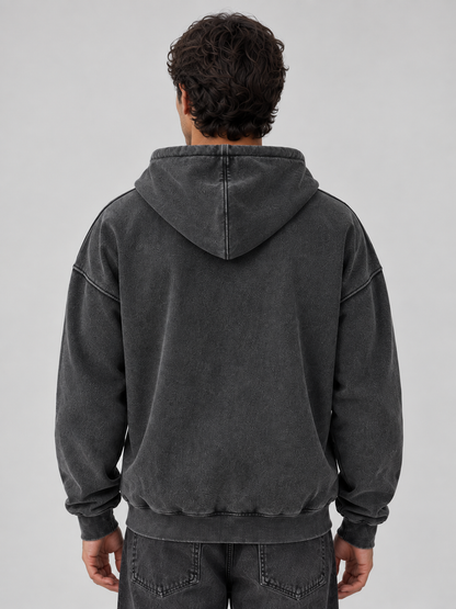 Men’s Oversized Full Zip Hoodie – Washed Hooded Jacket