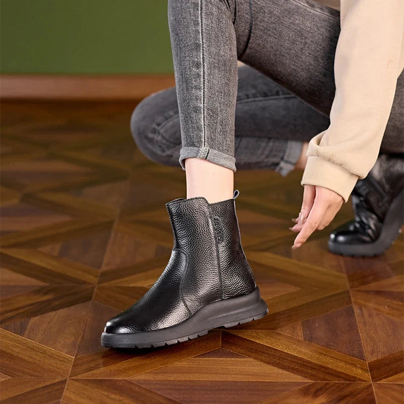 Women's Leather Chunky Sole Ankle Boots – Loriselle