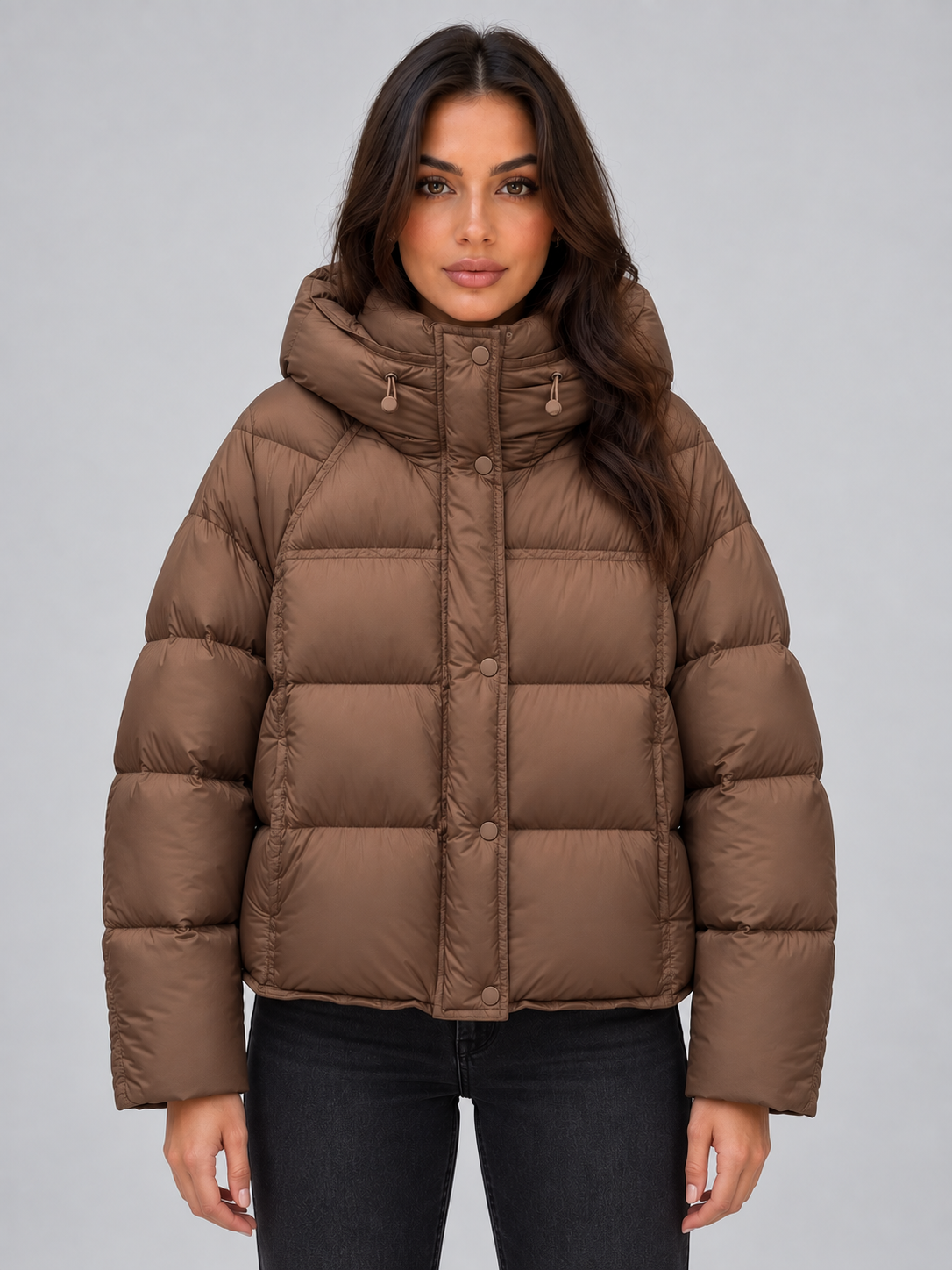 Women’s Hooded Puffer Jacket – High Neck Padded Winter Coat