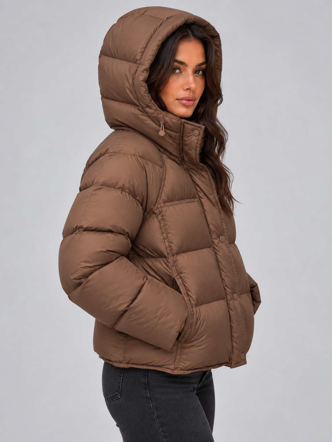 Women’s Hooded Puffer Jacket – High Neck Padded Winter Coat