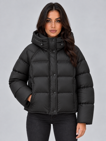 Women’s Hooded Puffer Jacket – High Neck Padded Winter Coat