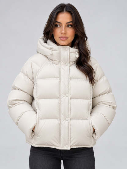 Women’s Hooded Puffer Jacket – High Neck Padded Winter Coat