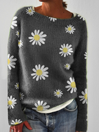 Fluffy Knit Sweater with Wide Round Neckline — variant_front