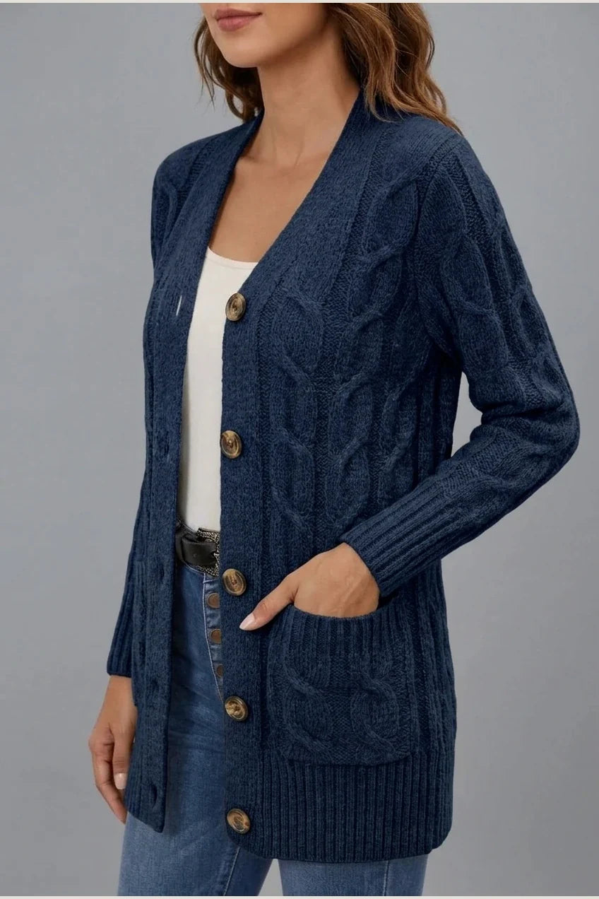 Solid Long Sleeve Cable Cardigan Women'S — variant_front