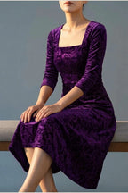 Scarlett | Women's Square Neck Velvet Floral Embossed Party Dress — variant_front