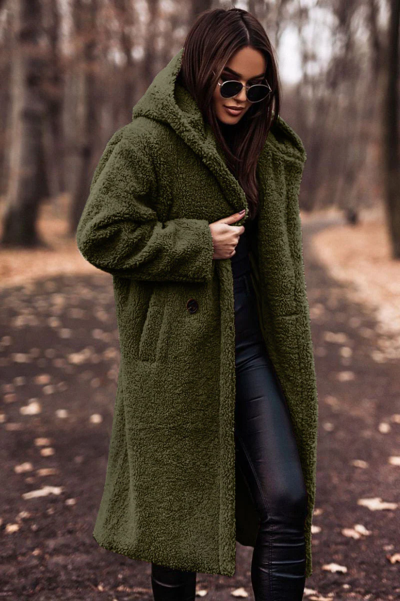 Oversized Hooded Teddy Coat with Large Front Pockets — variant_front