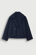 Cropped Double Breasted Wool Pea Coat with Wide Lapels — variant_front