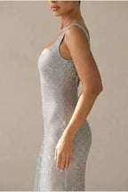 Olivia | Women's Sleeveless Sequin Maxi Evening Gown Square Neck — variant_front