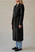 Women's Long Coat Wool Blend Belted Structured Tailored Fit Office — variant_front