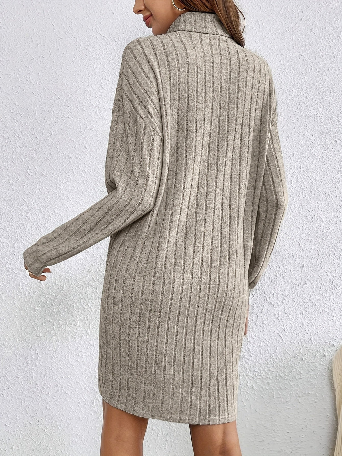 Cosy Ribbed Knit Turtleneck Mini Dress with Long Sleeves — variant_front