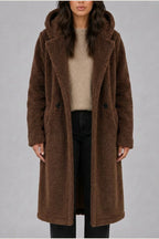 Women’s Long Hooded Teddy Coat – Oversized Borg Winter Coat — variant_front