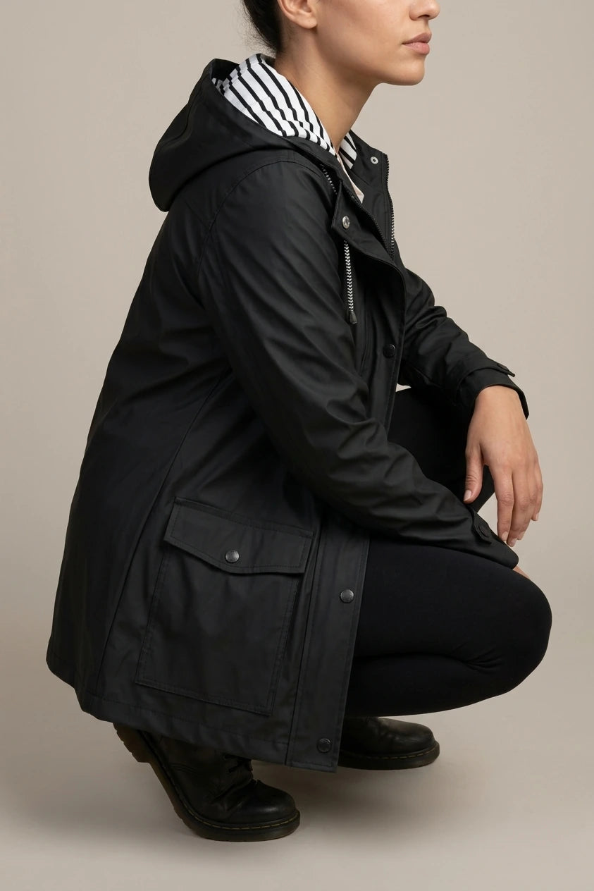 Women's Waterproof Hooded Raincoat with Zip Closure — variant_front