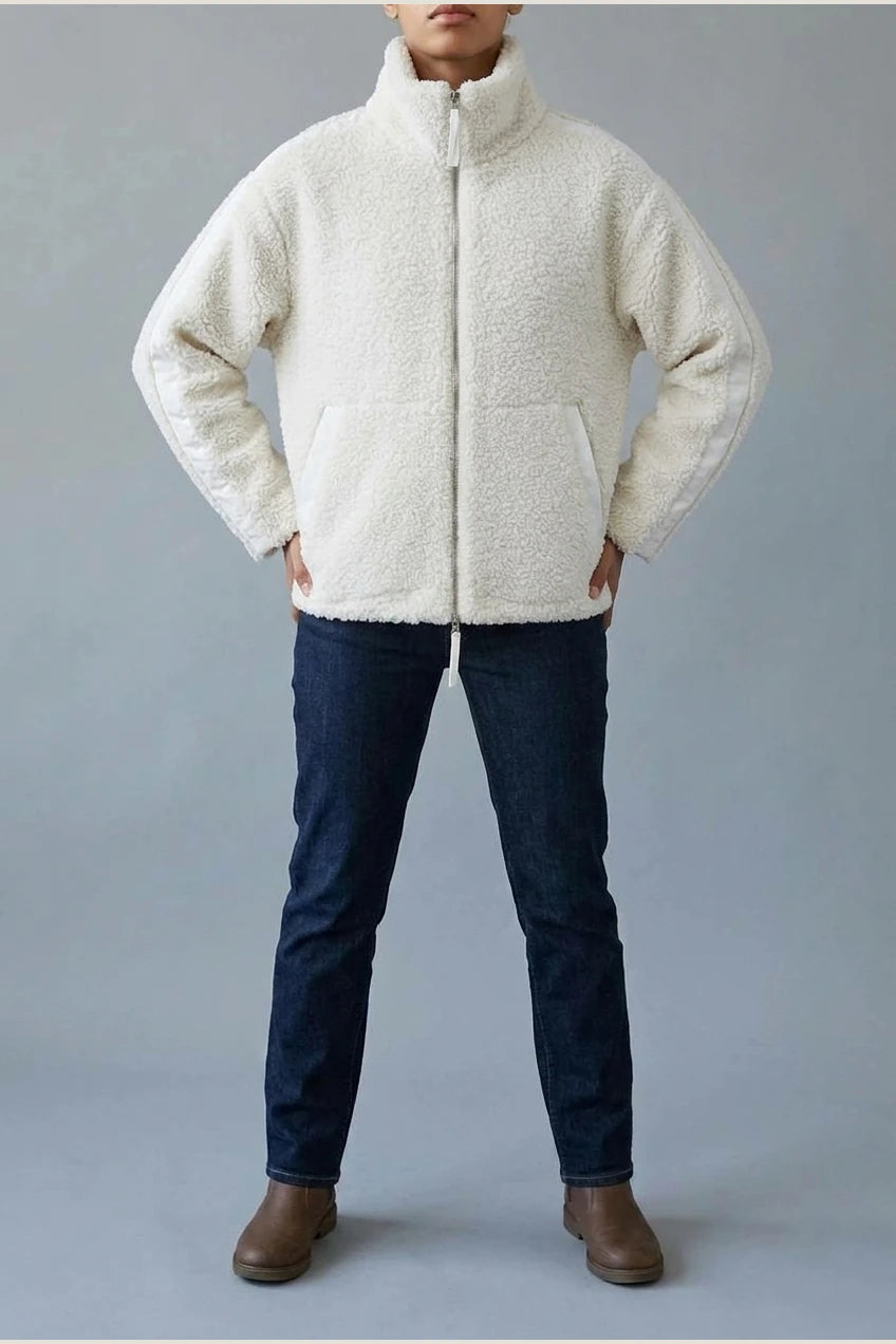 Teddy Zip Up Jacket with Stripe Detail for Women — variant_front