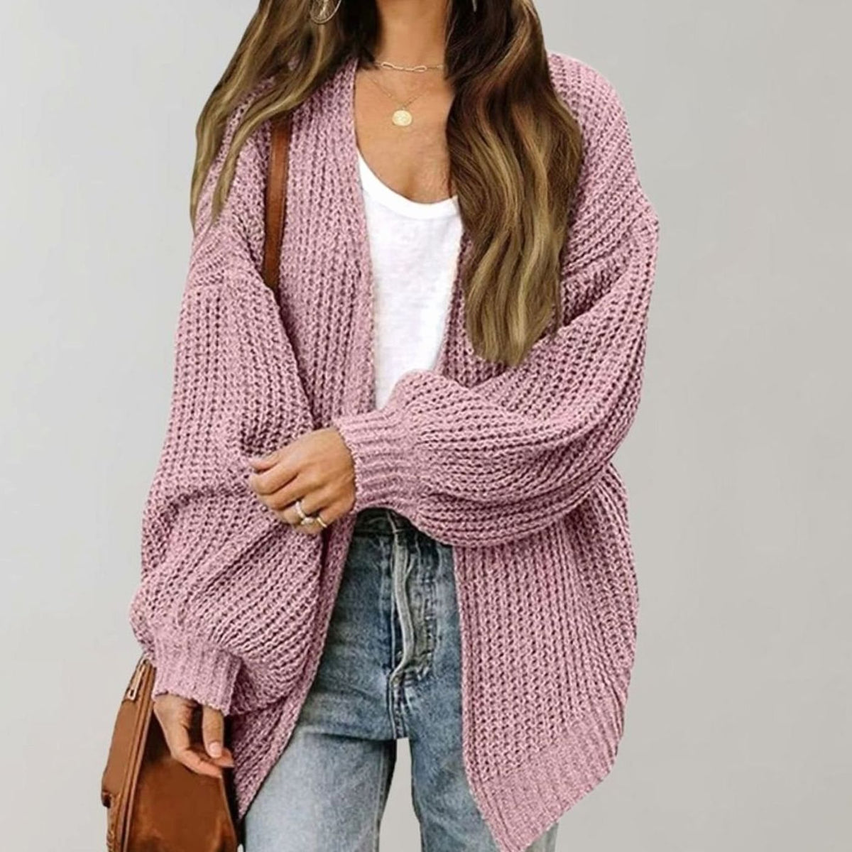 Oversized Open Front Chunky Knit Cardigan — variant_front