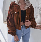Retro Cropped Corduroy Jacket with Elasticated Hem and Chest Pockets — variant_front