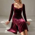 Velvet Autumn Wedding Guest A-Line Midi Dress with Long Sleeves for Women — velvet-autumn-wedding-guest-a-line-midi-dress-with-long-sleeves-for-women_lifestyle_seated_pause_04.webp