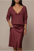Montarello Women's Satin-Look Midi Dress Knit Co-Ord Set — variant_front