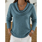 Ribbed Knit Sweater with Cowl Neck and Long Sleeves — variant_front