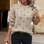 Polka Dot Knit Sweater with Crew Neck and Ribbed Cuffs — variant_front