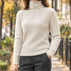 Soft Fluffy Turtleneck Sweater with Ribbed Cuffs — variant_front