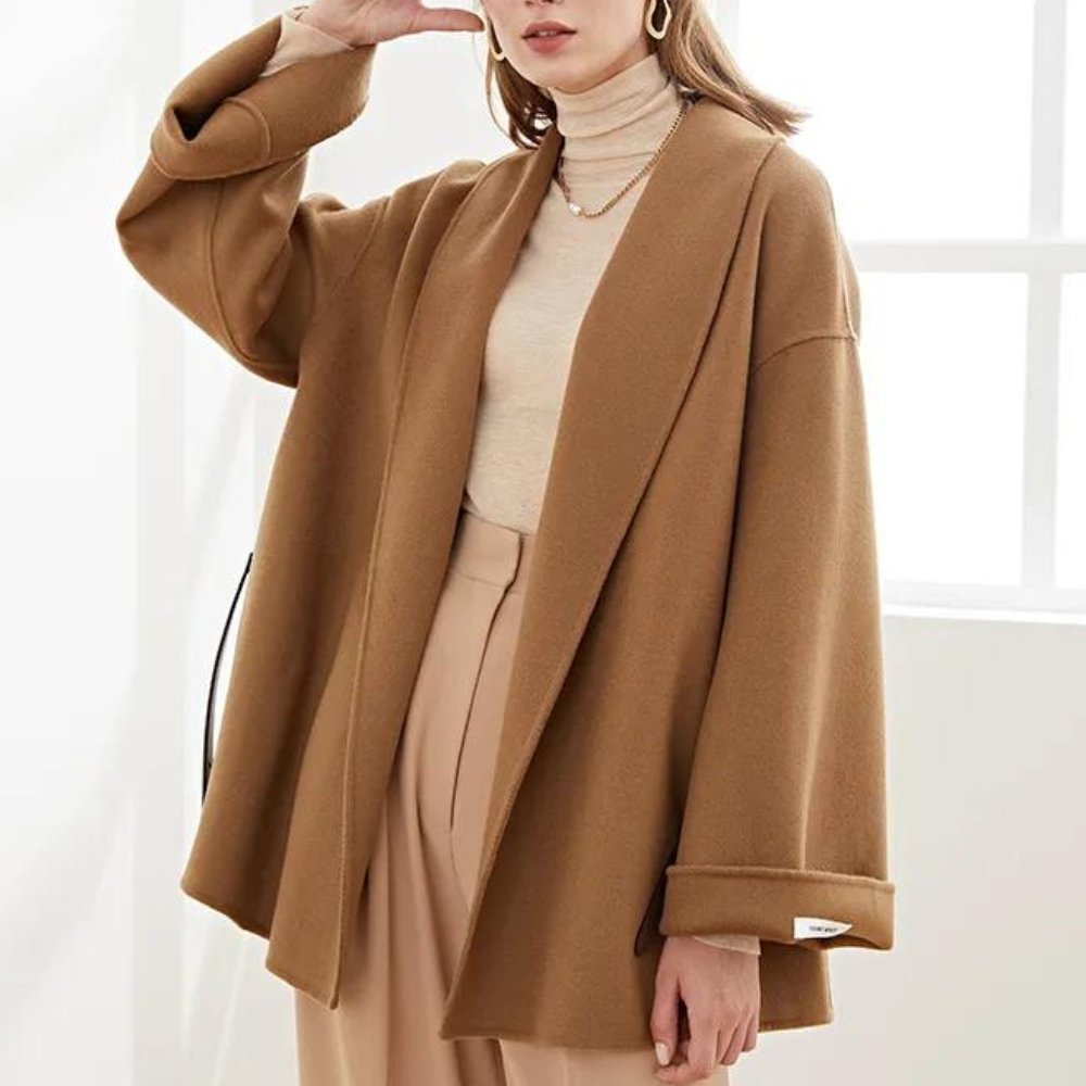 Women's Belted Coat with Wide Lapel Collar — variant_front