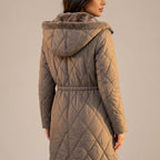 Women’s Long Quilted Puffer Coat – Faux Fur Collar Winter Coat — variant_front
