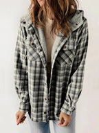 Relaxed Fit Check Flannel Shacket with Sherpa Lined Hood — variant_front