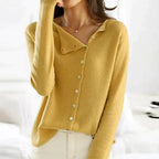 Soft Knit Cardigan with Asymmetric Button Front and Scoop Neckline — variant_front